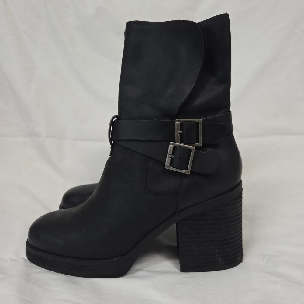 Korks Meegan Mid Shaft Black Leather Moto Boots 7.5